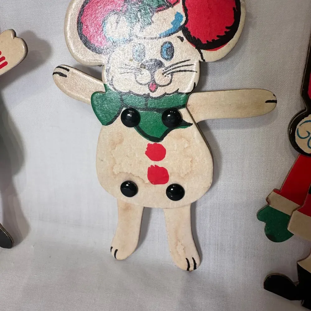 Vintage Christmas Cardboard Ornaments Die Cut Jointed Japan Raggedy Ann Santa